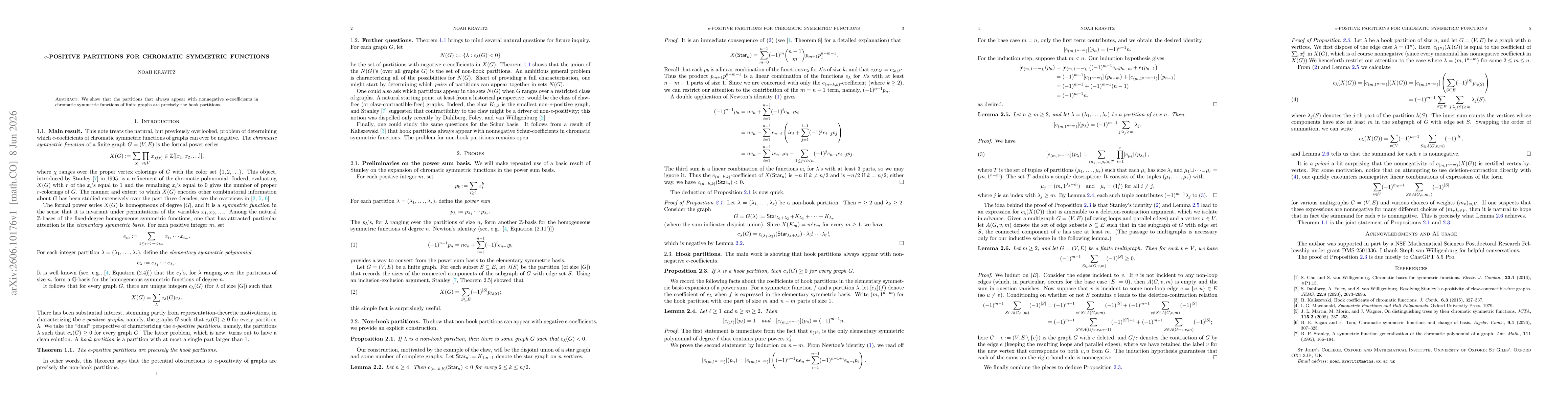 Thumbnail for $e$-positive partitions for chromatic symmetric functions