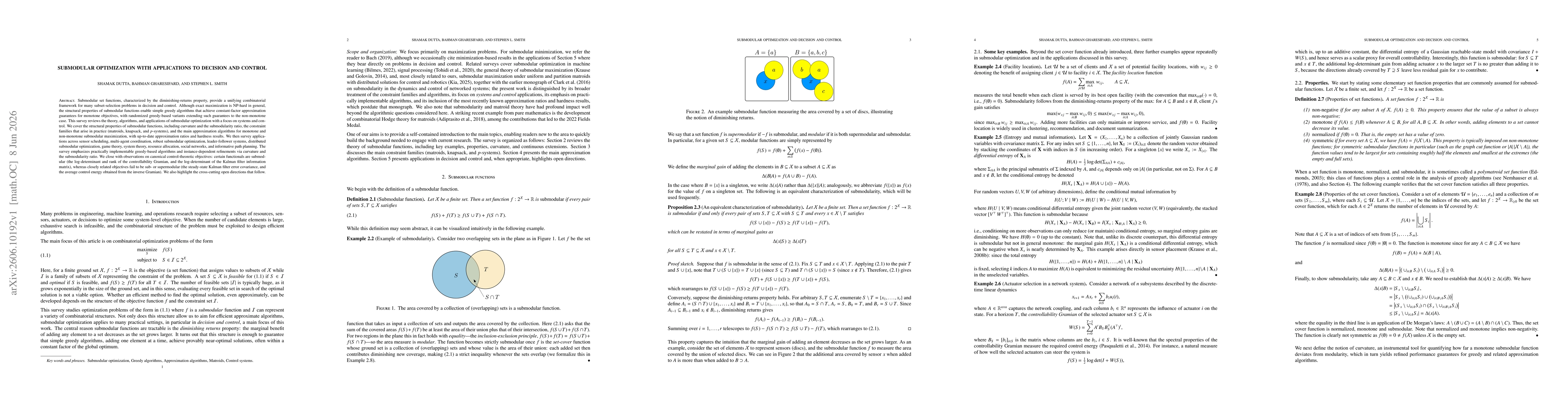 Thumbnail for Submodular Optimization with Applications to Decision and Control