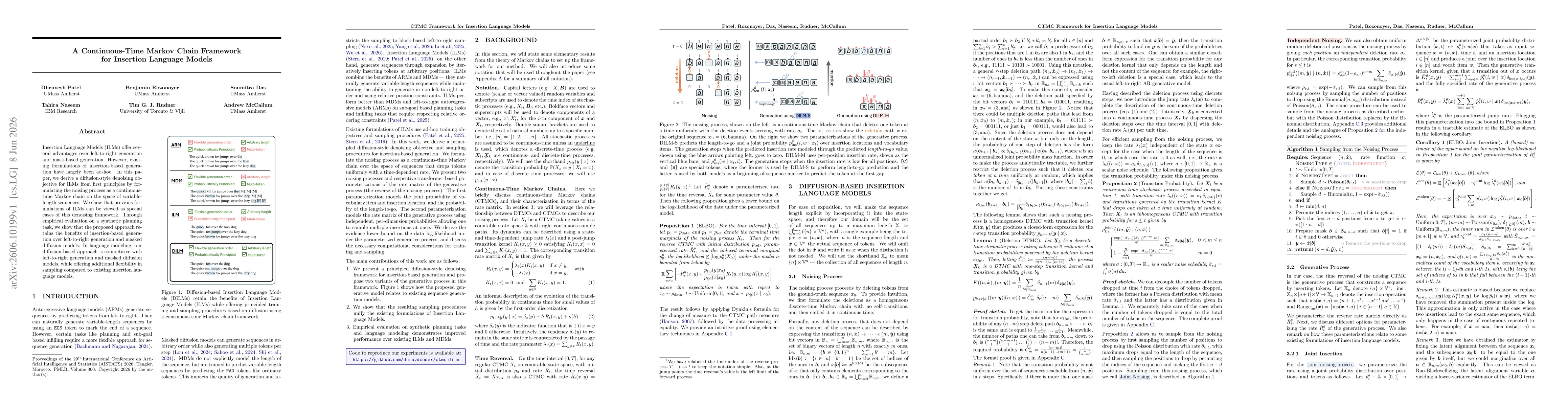 Thumbnail for A Continuous-Time Markov Chain Framework for Insertion Language Models