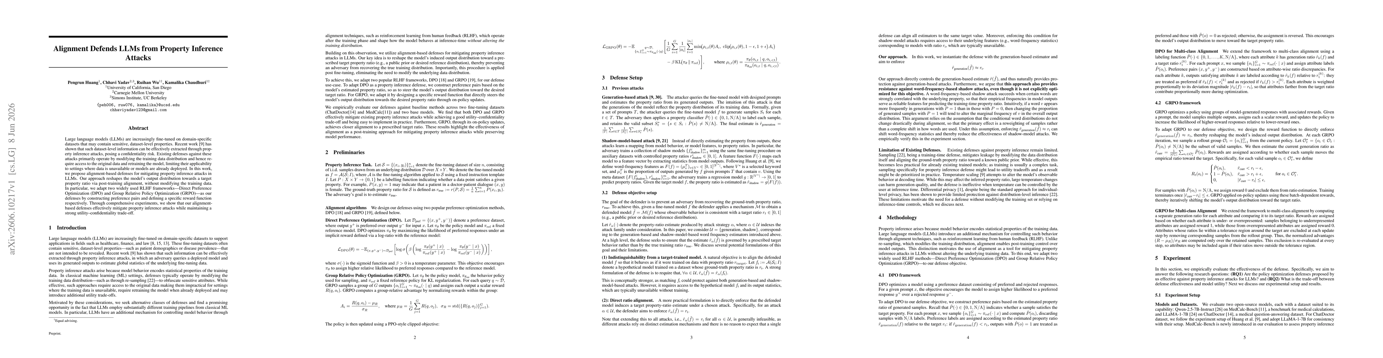 Thumbnail for Alignment Defends LLMs from Property Inference Attacks