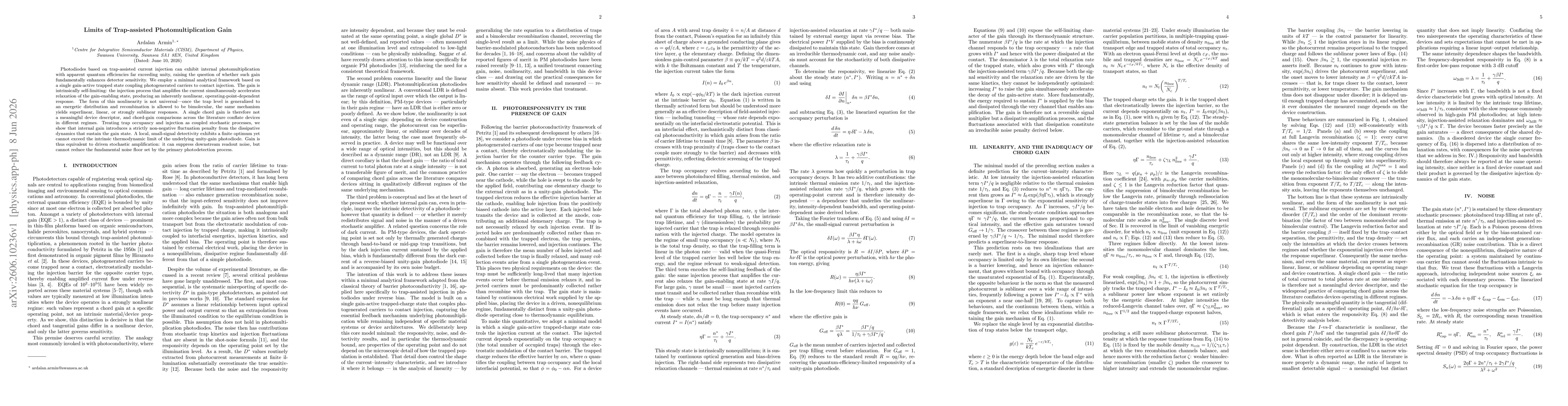 Thumbnail for Limits of Trap-assisted Photomultiplication Gain