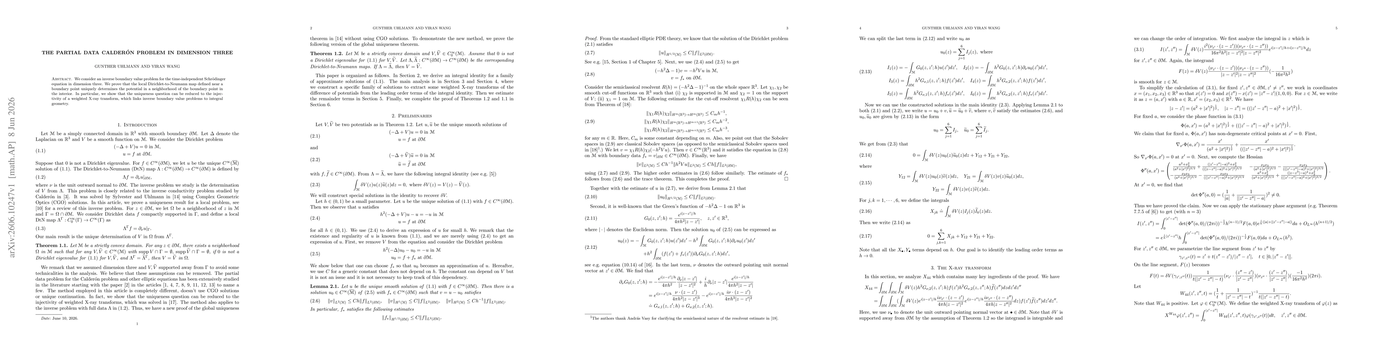 Thumbnail for The partial data Calderón problem in dimension three