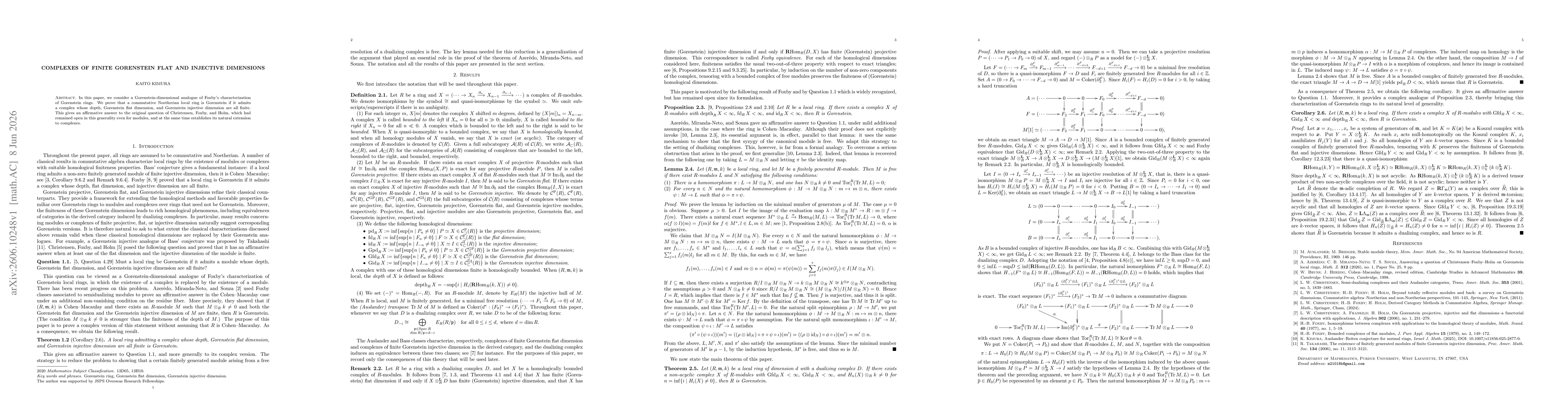 Thumbnail for Complexes of finite Gorenstein flat and injective dimensions