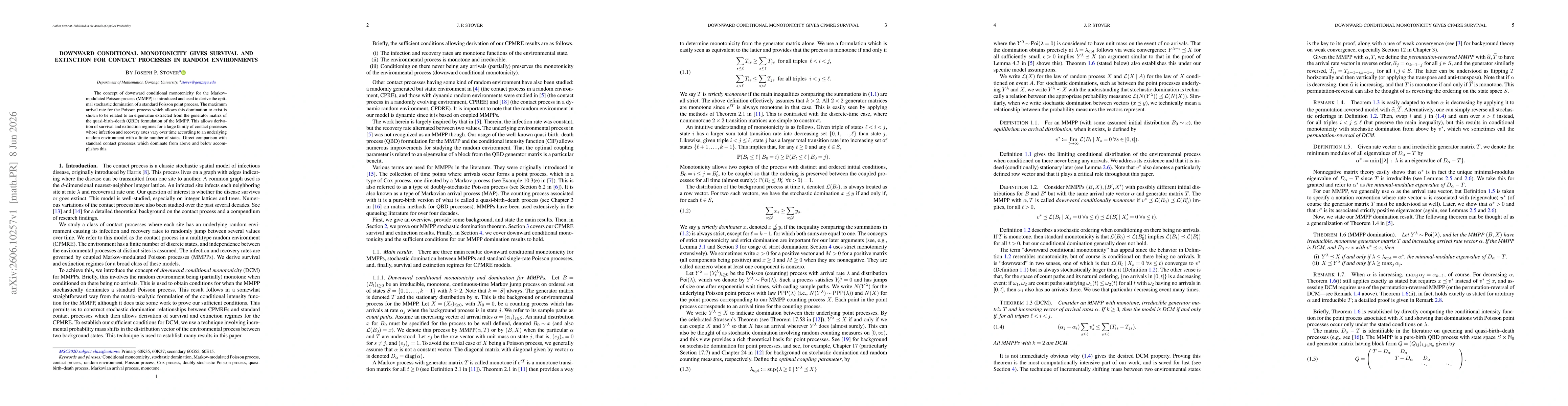 Thumbnail for Downward conditional monotonicity gives survival and extinction for contact processes in random environments