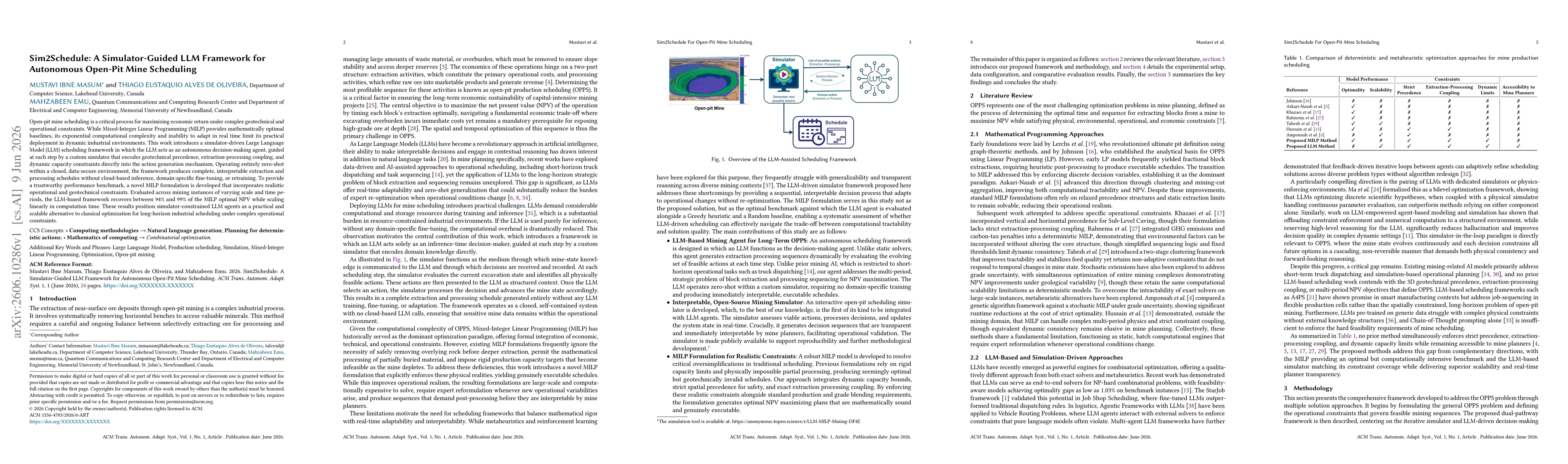 Thumbnail for Sim2Schedule: A Simulator-Guided LLM Framework for Autonomous Open-Pit Mine Scheduling