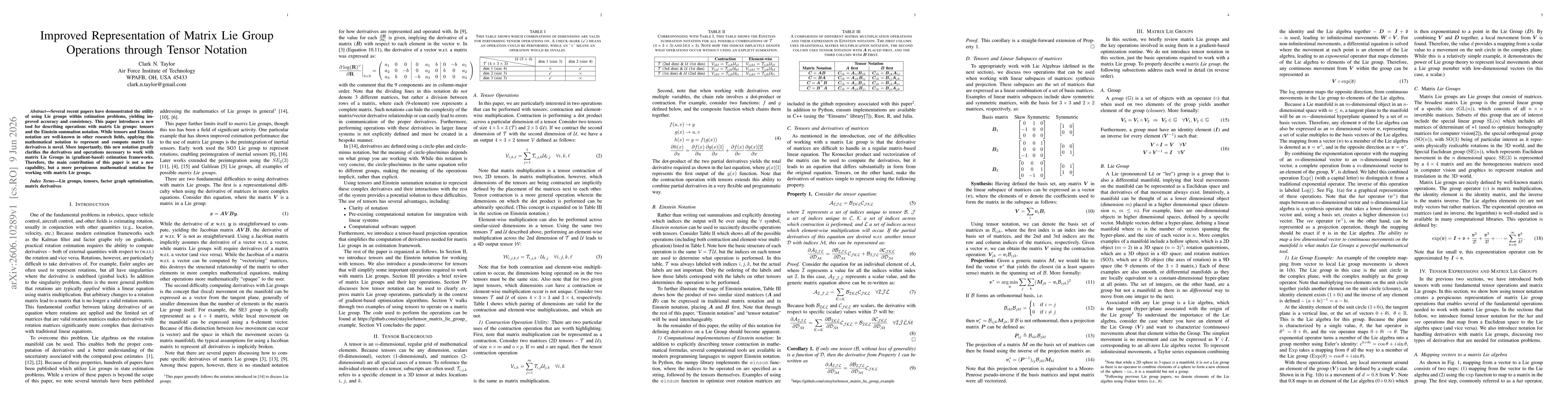 Thumbnail for Improved Representation of Matrix Lie Group Operations through Tensor Notation