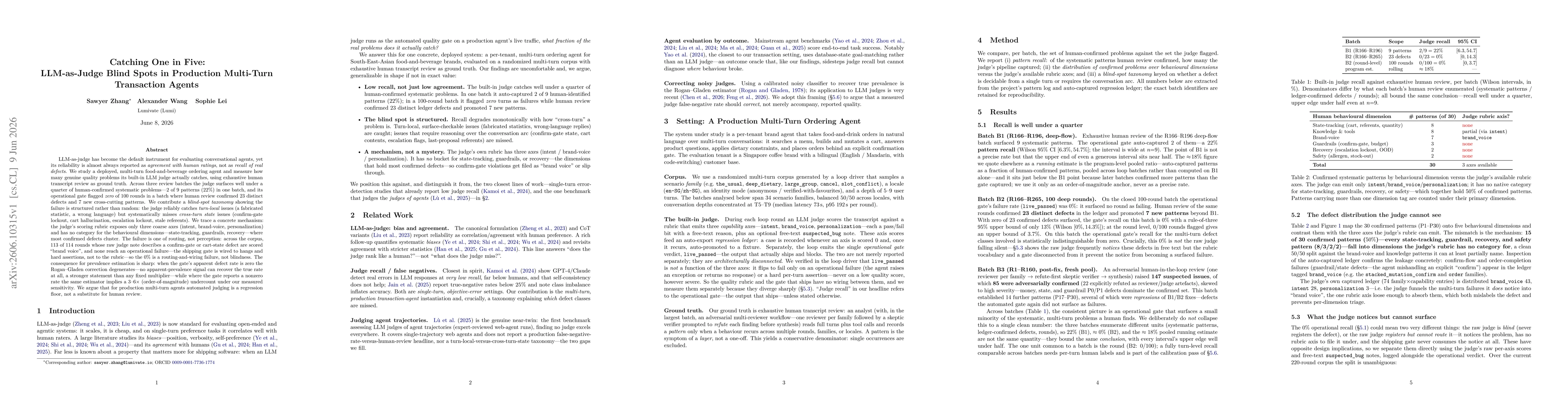 Thumbnail for Catching One in Five: LLM-as-Judge Blind Spots in Production Multi-Turn Transaction Agents