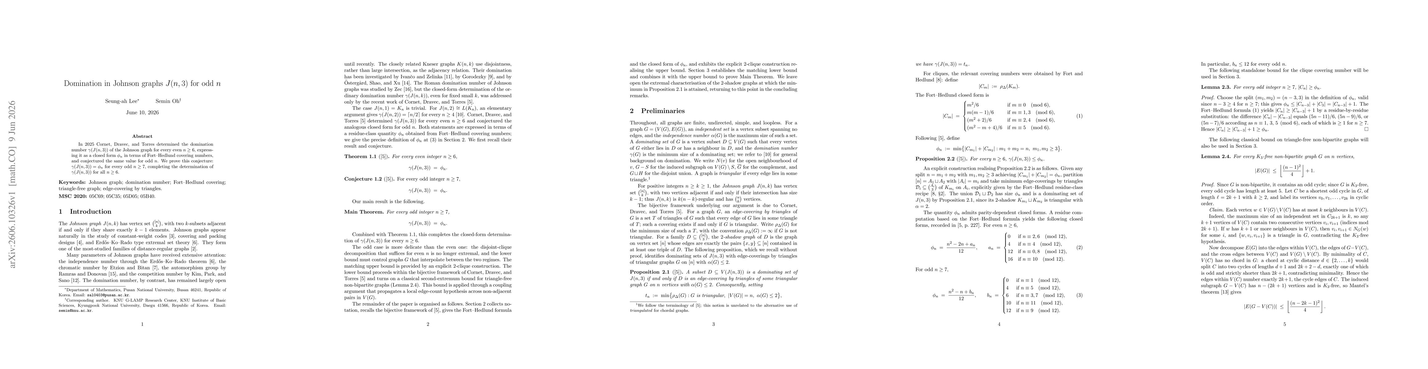 Thumbnail for Domination in Johnson graphs J(n, 3) for odd n