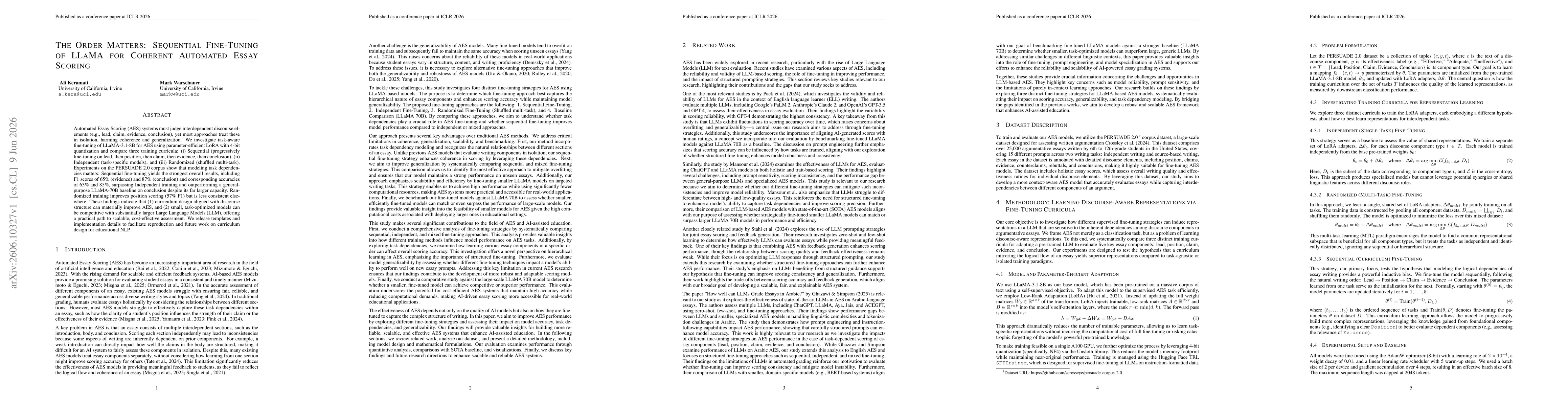 Thumbnail for The Order Matters: Sequential Fine-Tuning of LLaMA for Coherent Automated Essay Scoring