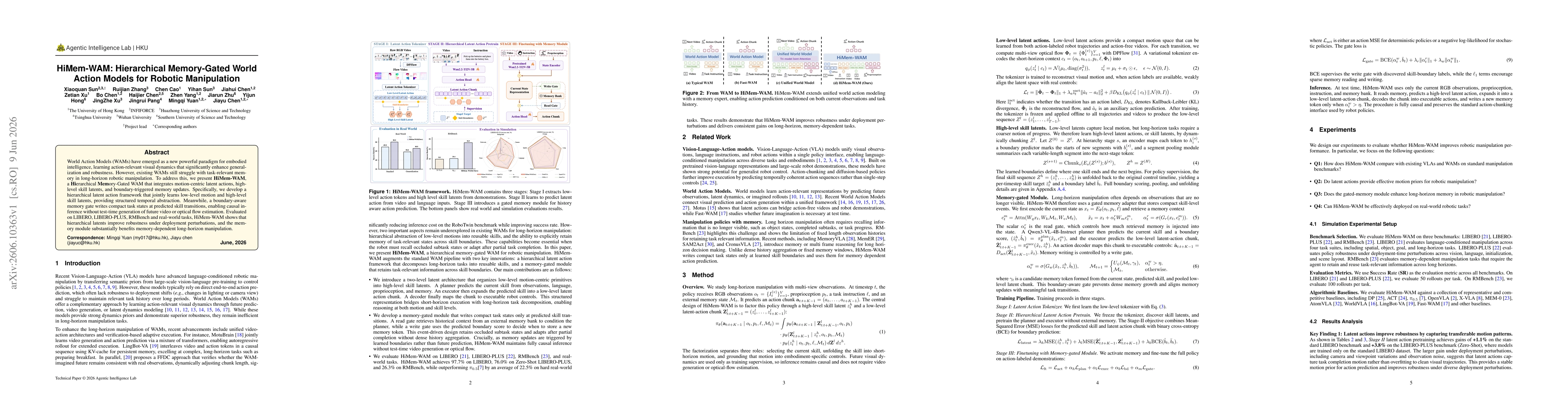 Thumbnail for HiMem-WAM: Hierarchical Memory-Gated World Action Models for Robotic Manipulation