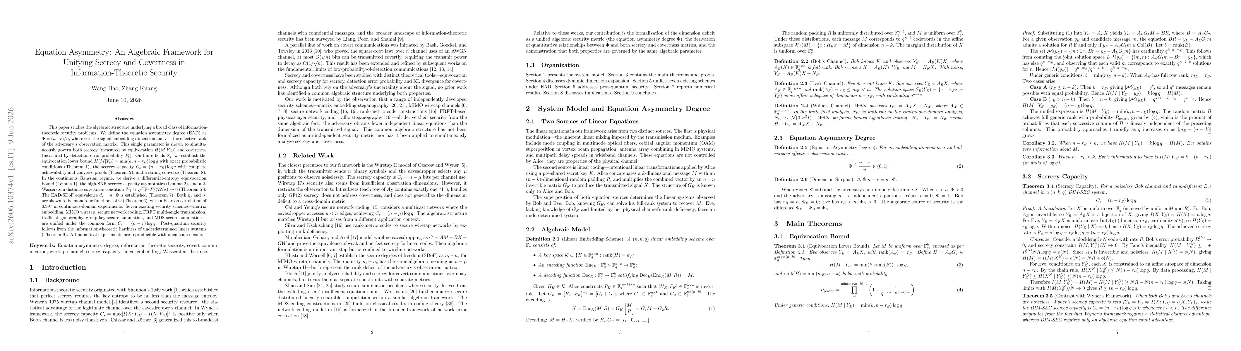 Thumbnail for Equation Asymmetry: An Algebraic Framework for Unifying Secrecy and Covertness in Information-Theoretic Security