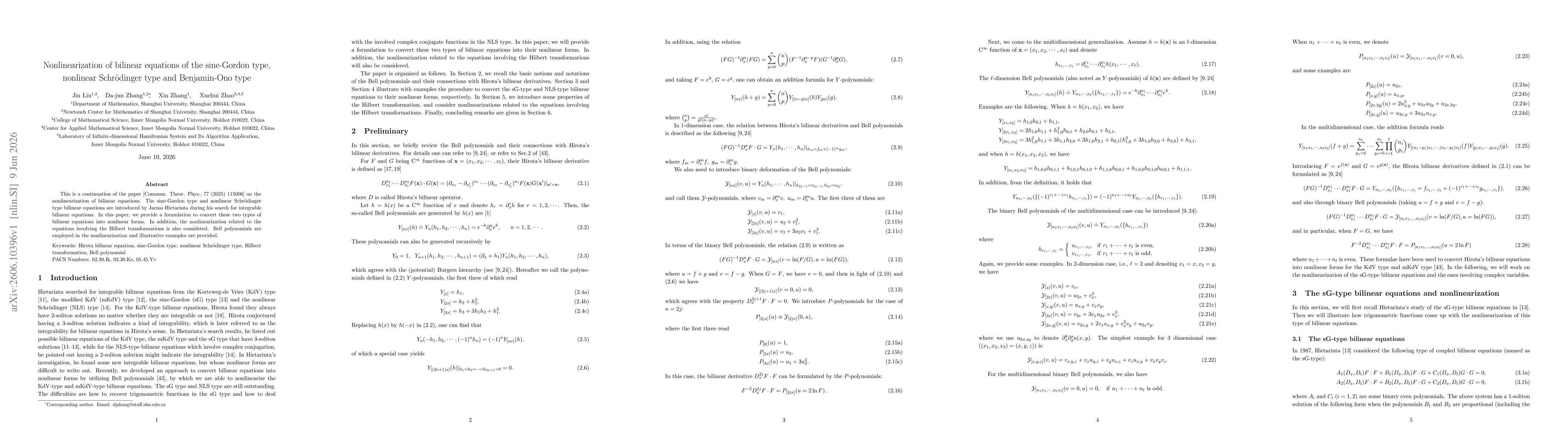 Thumbnail for Nonlinearization of bilinear equations of the sine-Gordon type, nonlinear Schrödinger type and Benjamin-Ono type