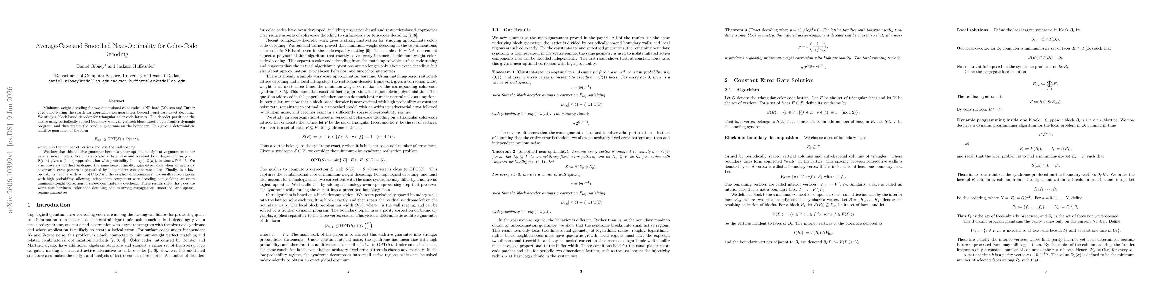 Thumbnail for Average-Case and Smoothed Near-Optimality for Color-Code Decoding