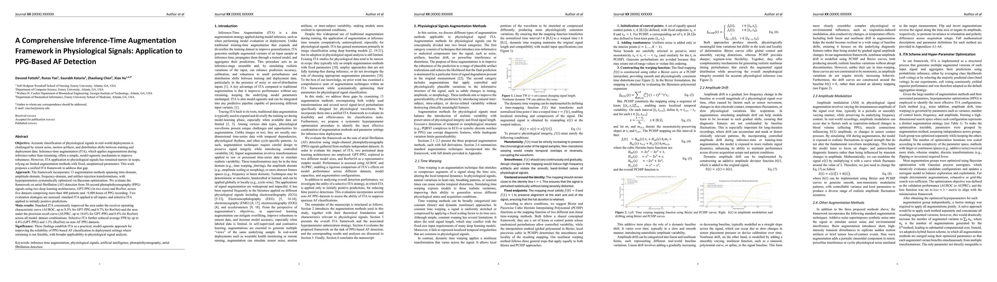 Thumbnail for A Comprehensive Inference-Time Augmentation Framework in Physiological Signals: Application to PPG-Based AF Detection