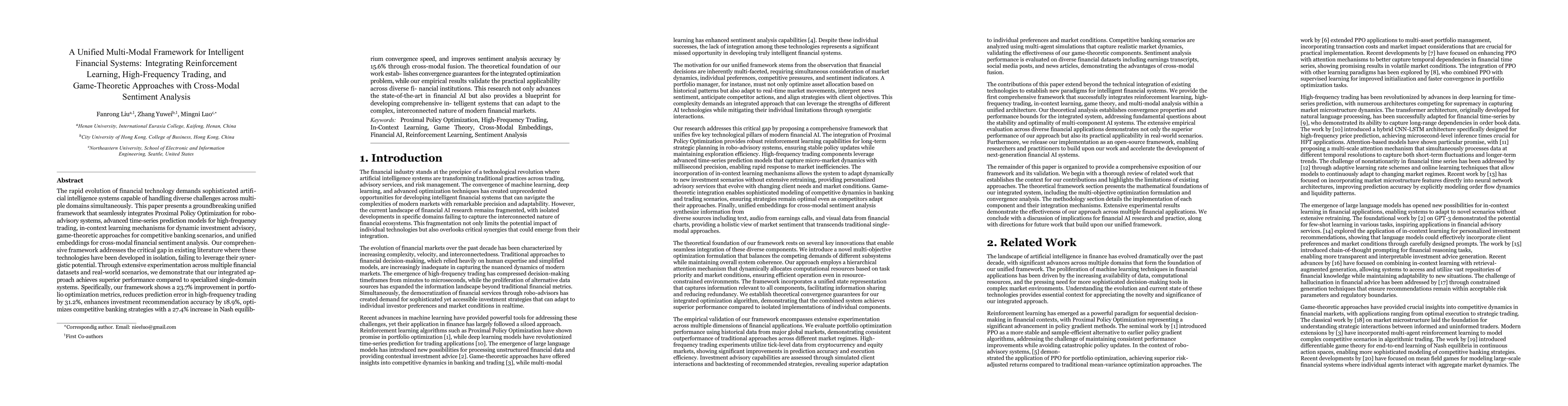 Thumbnail for A Unified Multi-Modal Framework for Intelligent Financial Systems: Integrating Reinforcement Learning, High-Frequency Trading, and Game-Theoretic Approaches with Cross-Modal Sentiment Analysis