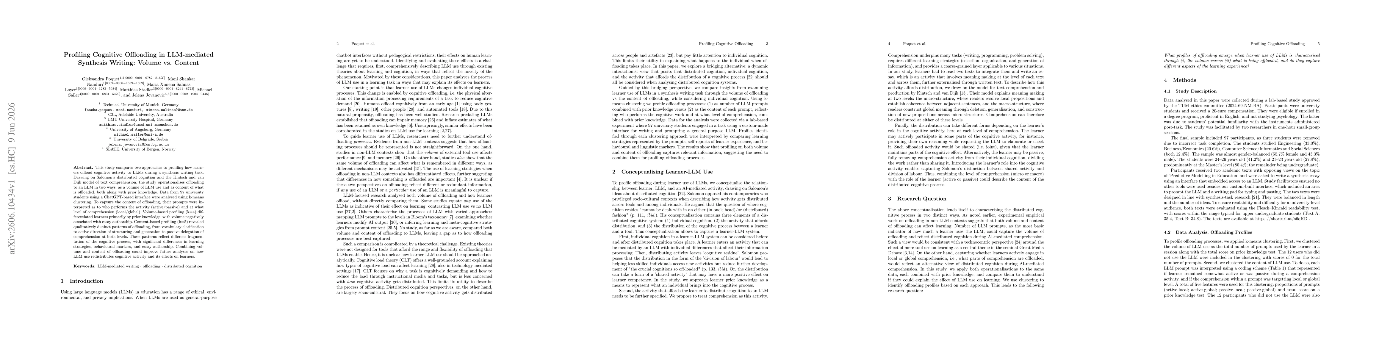 Thumbnail for Profiling cognitive offloading in LLM-mediated synthesis writing: Volume vs. content