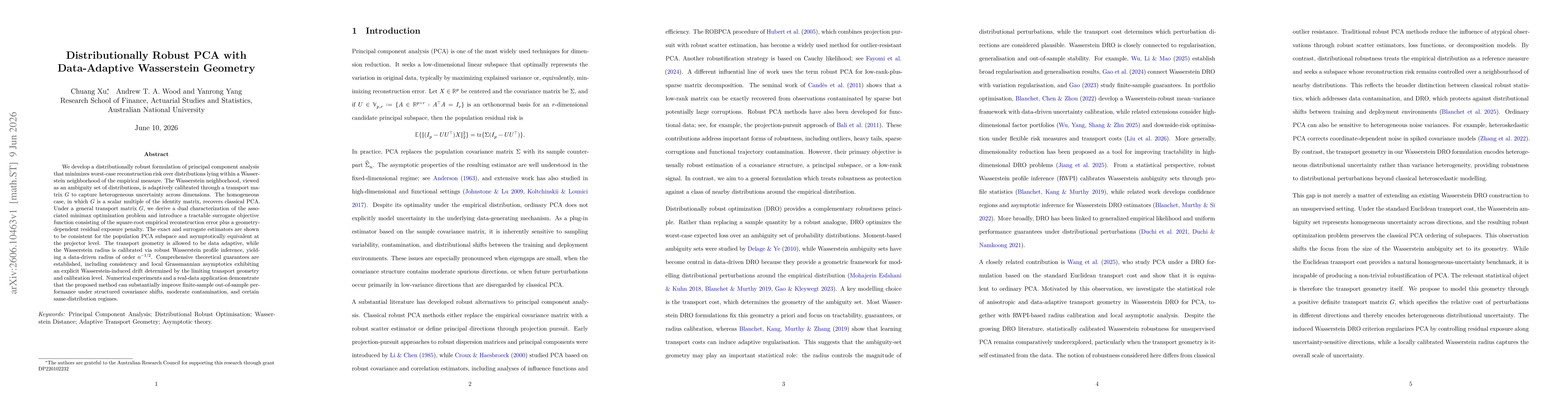 Thumbnail for Distributionally Robust PCA with Data-Adaptive Wasserstein Geometry