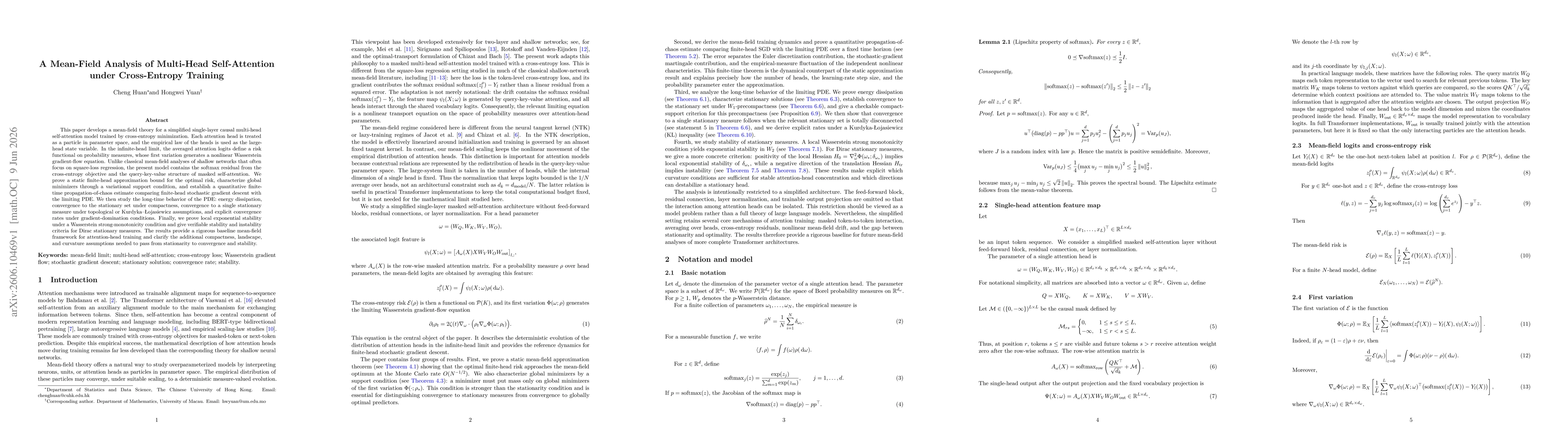 Thumbnail for A Mean-Field Analysis of Multi-Head Self-Attention under Cross-Entropy Training