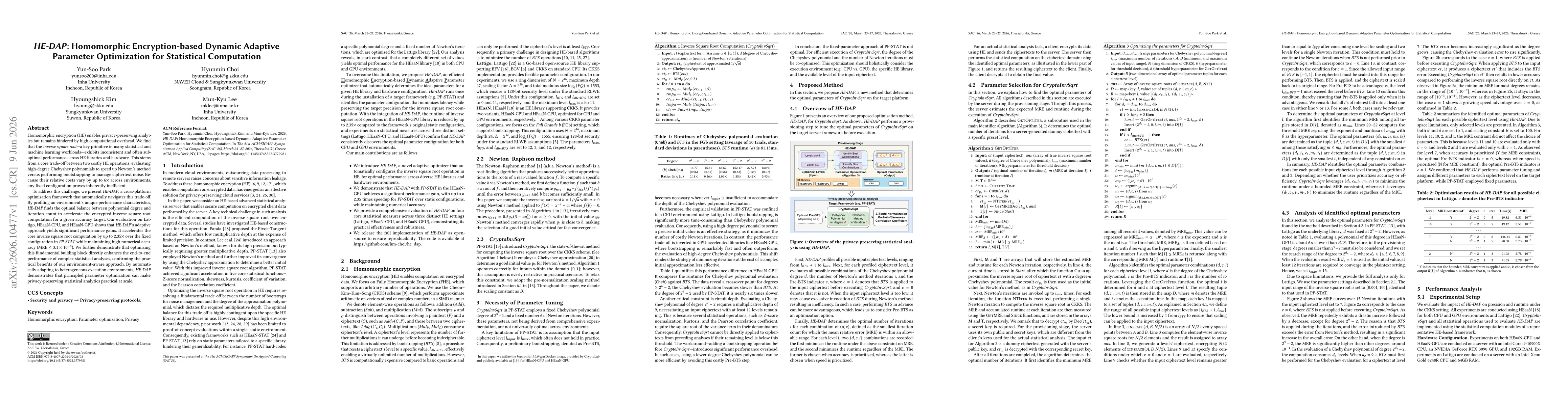 Thumbnail for HE-DAP: Homomorphic Encryption-based Dynamic Adaptive Parameter Optimization for Statistical Computation