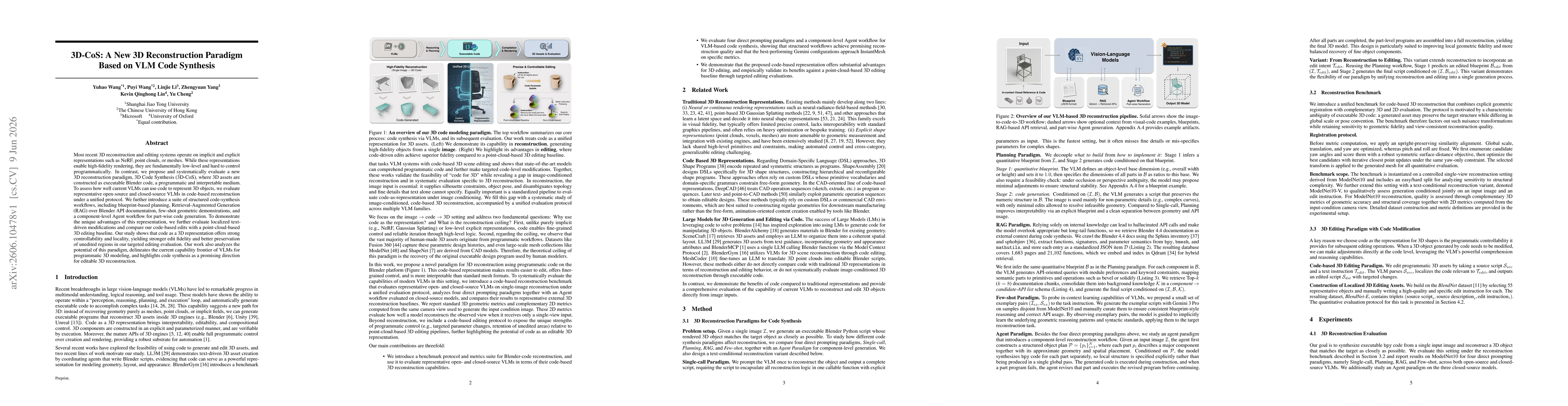 Thumbnail for 3D-CoS: A New 3D Reconstruction Paradigm Based on VLM Code Synthesis
