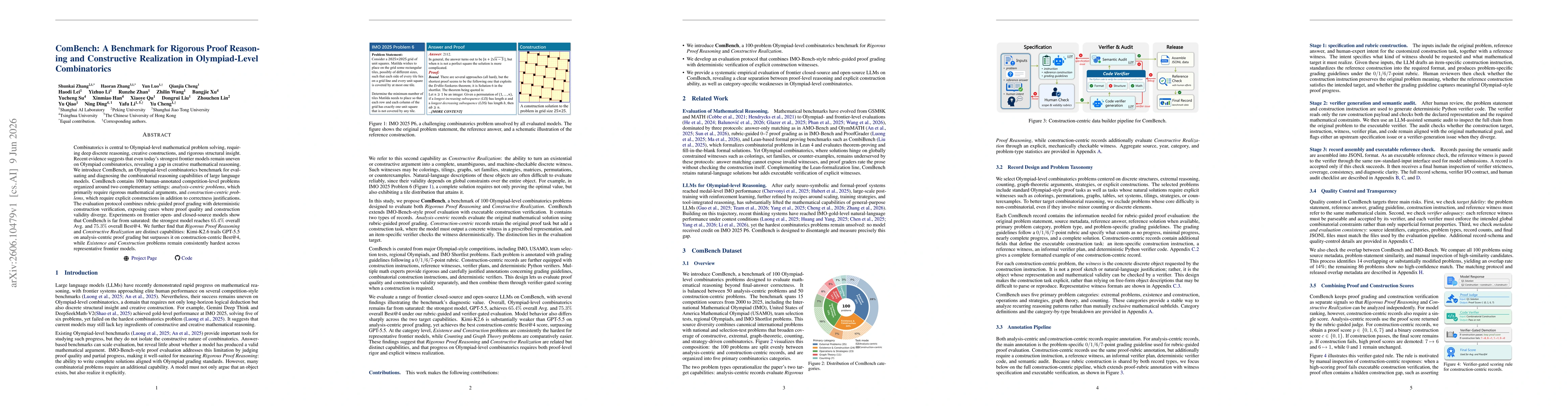 Thumbnail for ComBench: A Benchmark for Rigorous Proof Reasoning and Constructive Realization in Olympiad-Level Combinatorics