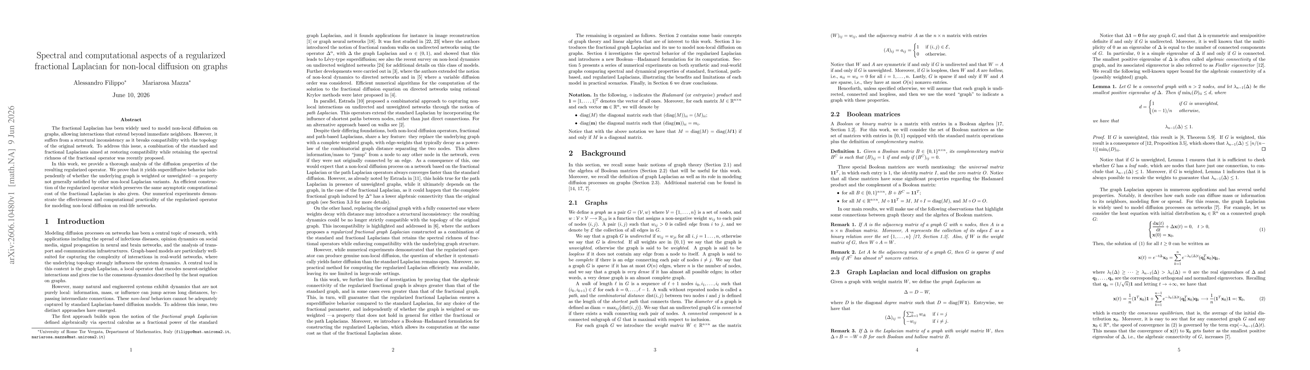 Thumbnail for Spectral and computational aspects of a regularized fractional Laplacian for non-local diffusion on graphs