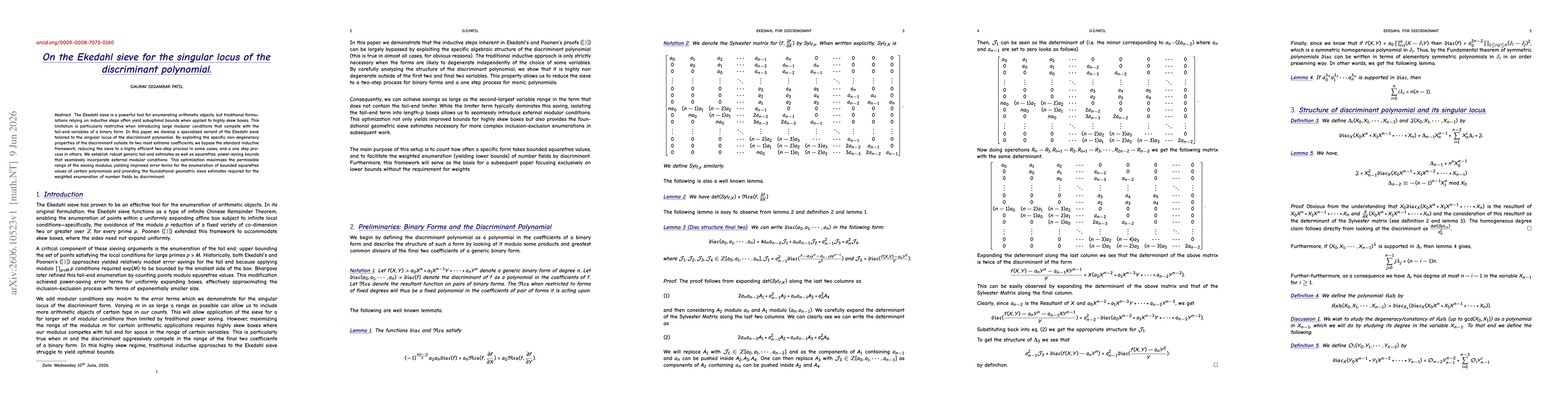 Thumbnail for On the Ekedahl sieve for the singular locus of the discriminant polynomial