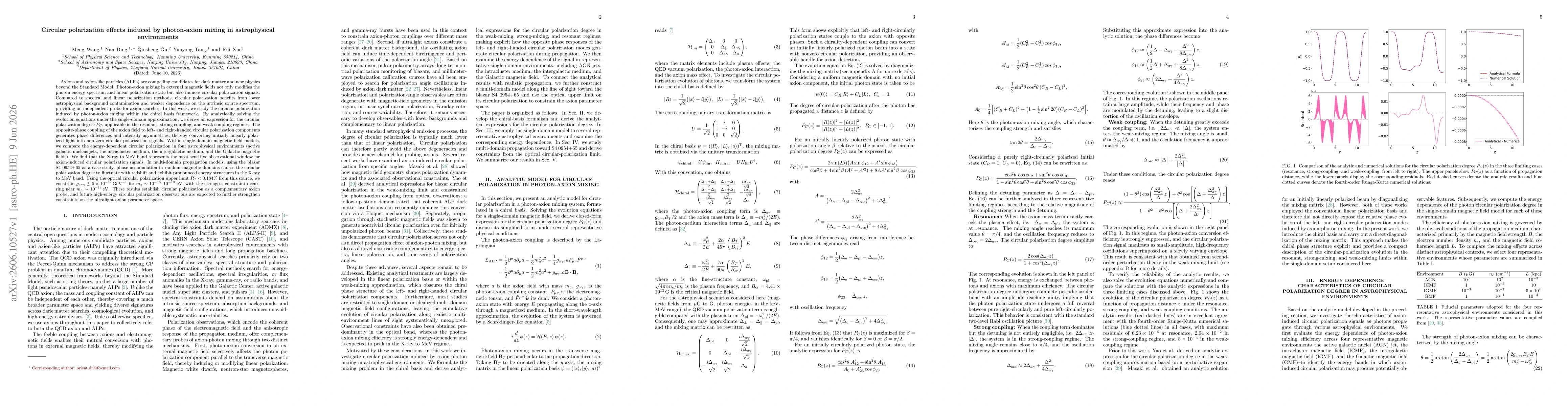 Thumbnail for Circular polarization effects induced by photon-axion mixing in astrophysical environments