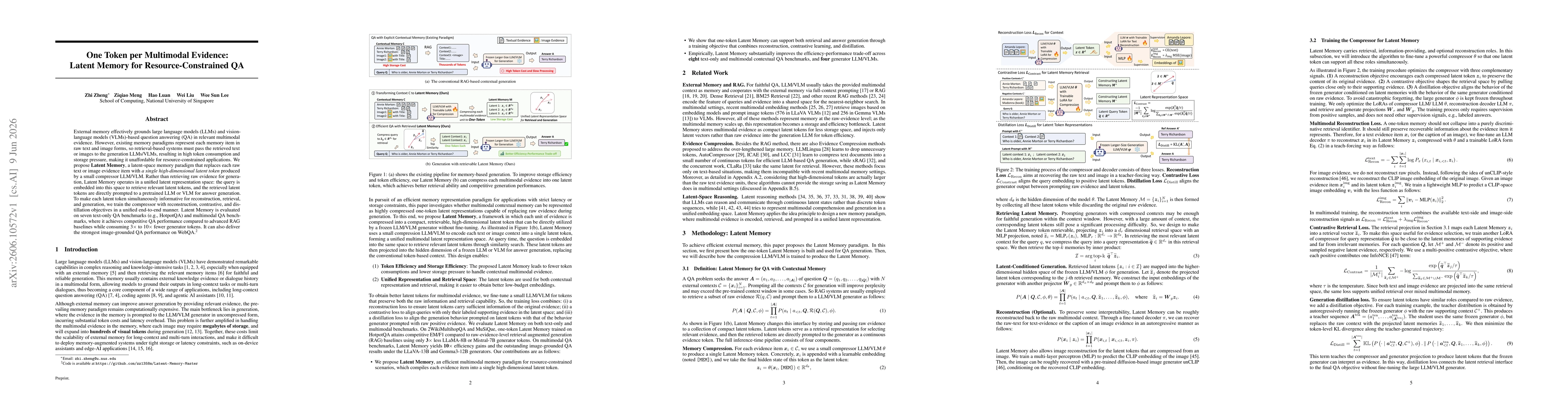 Thumbnail for One Token per Multimodal Evidence: Latent Memory for Resource-Constrained QA