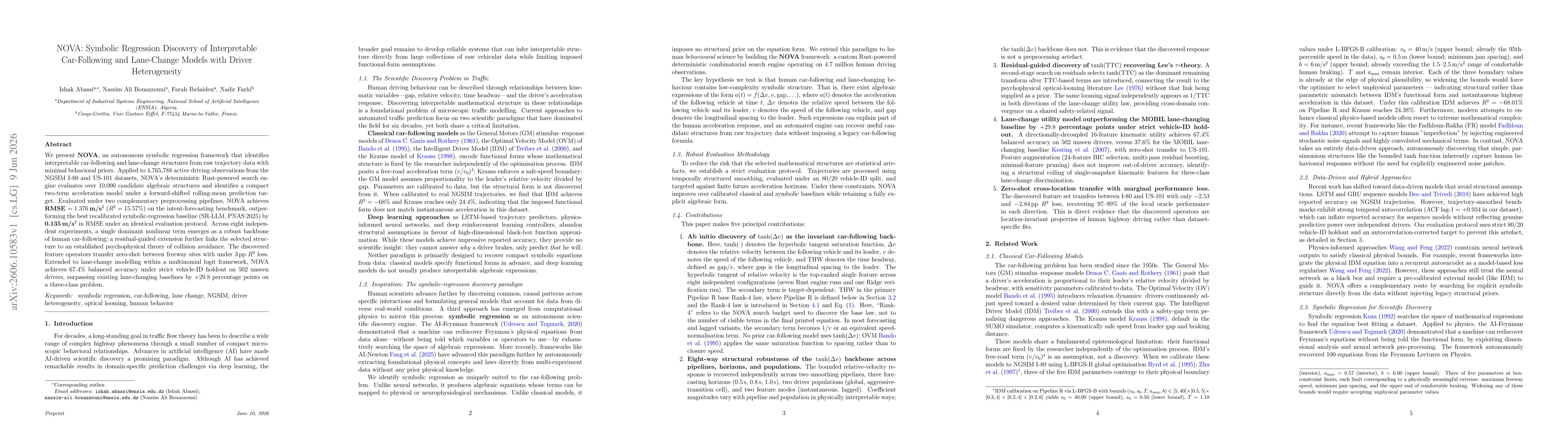 Thumbnail for NOVA: Symbolic Regression Discovery of Interpretable Car-Following and Lane-Change Models with Driver Heterogeneity