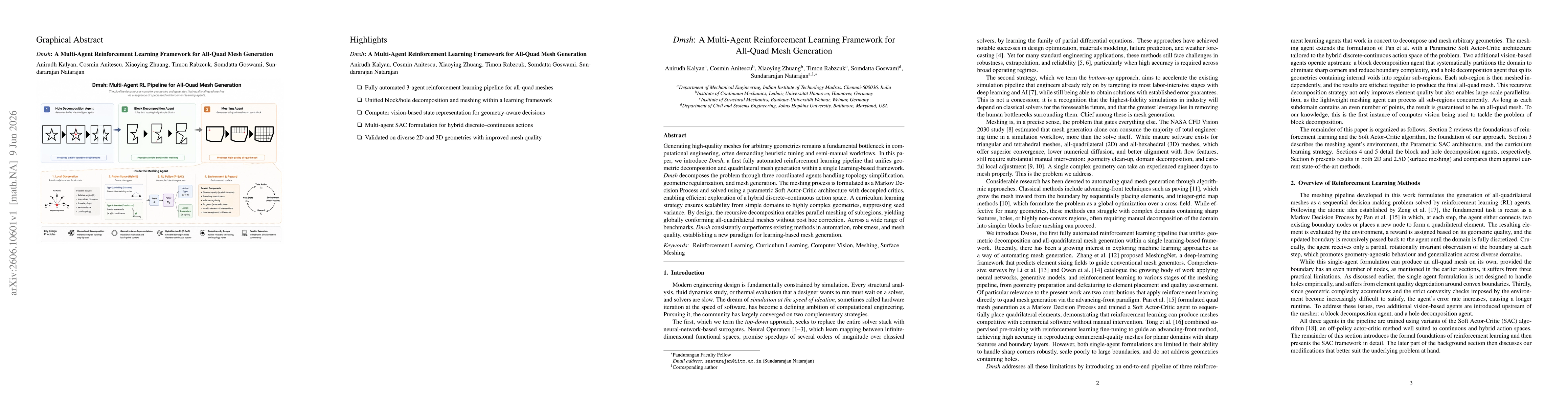 Thumbnail for Dmsh: A Multi-Agent Reinforcement Learning Framework for All-Quad Mesh Generation