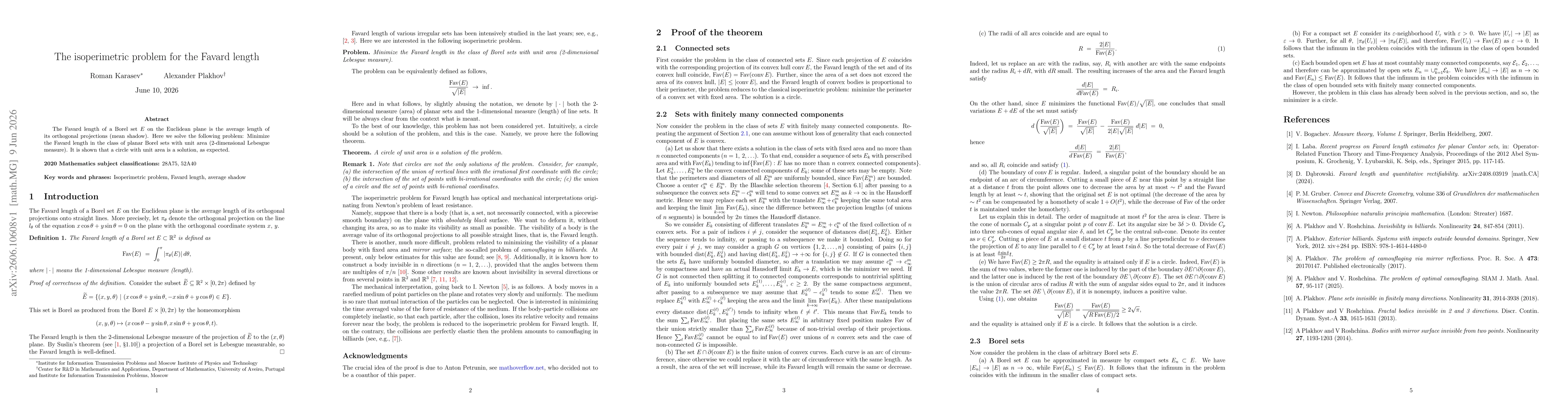 Thumbnail for The isoperimetric problem for the Favard length