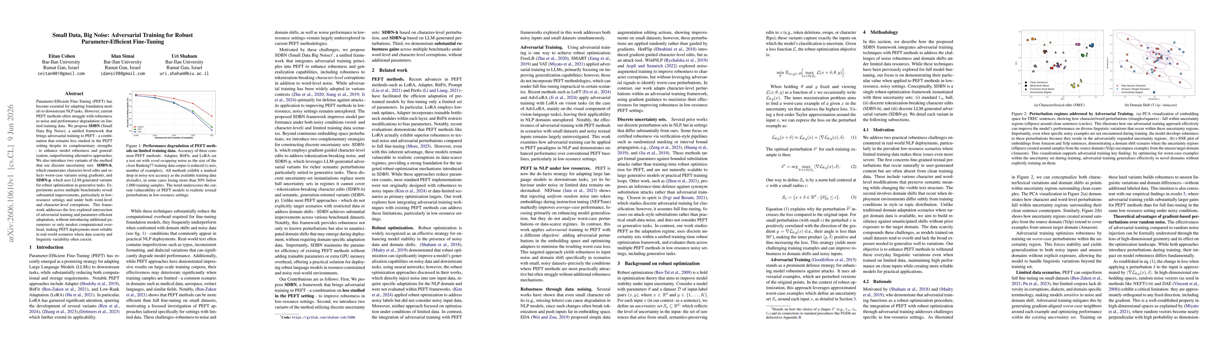 Thumbnail for Small Data, Big Noise: Adversarial Training for Robust Parameter-Efficient Fine-Tuning
