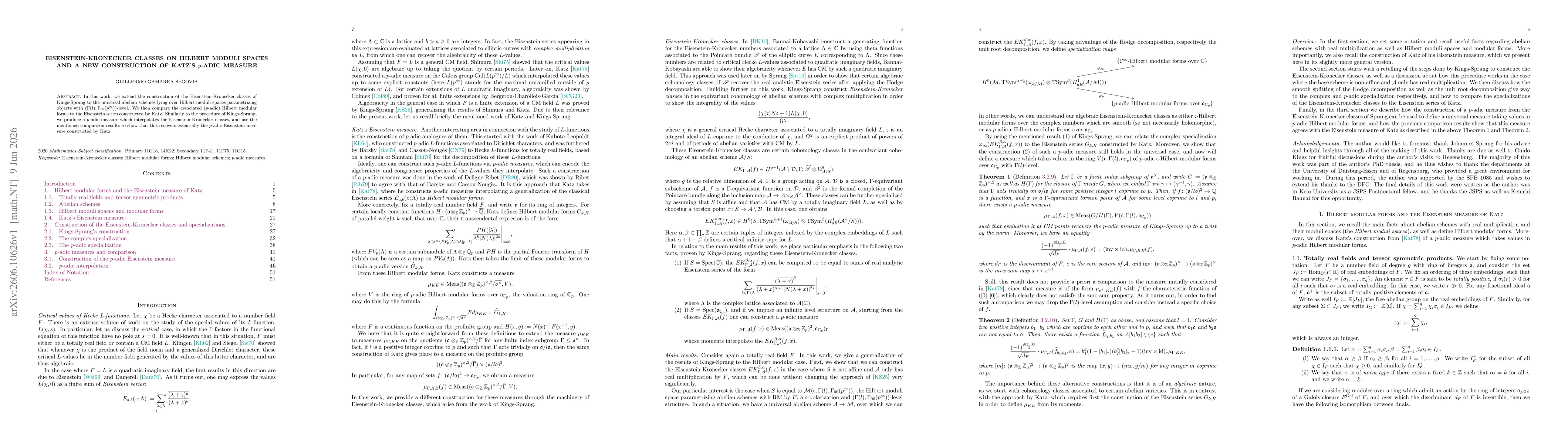 Thumbnail for Eisenstein-Kronecker classes on Hilbert moduli spaces and a new construction of Katz's $p$-adic measure
