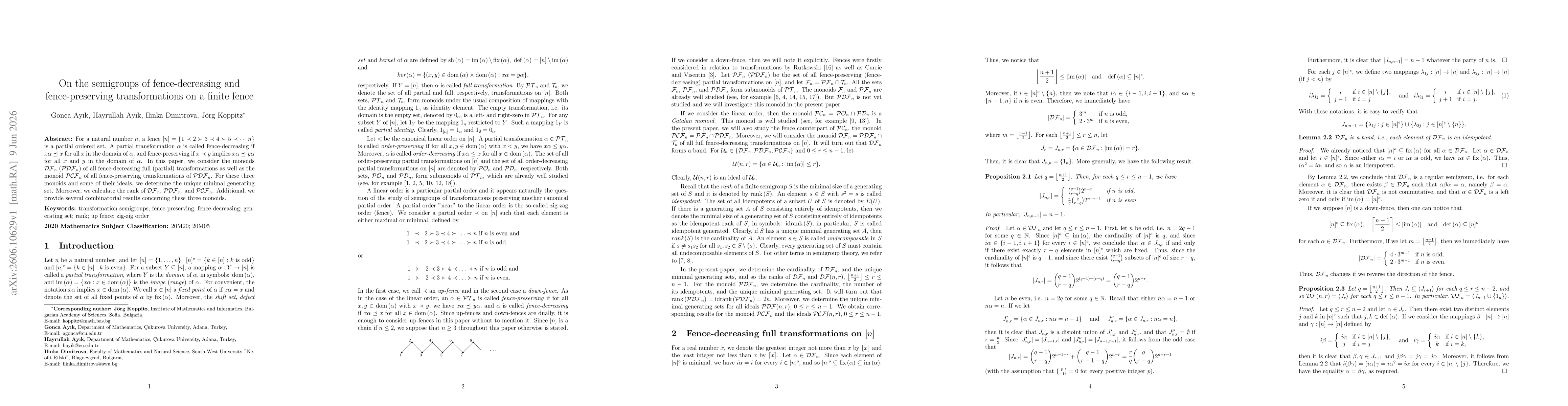 Thumbnail for On the semigroups of fence-decreasing and fence-preserving transformations on a finite fence