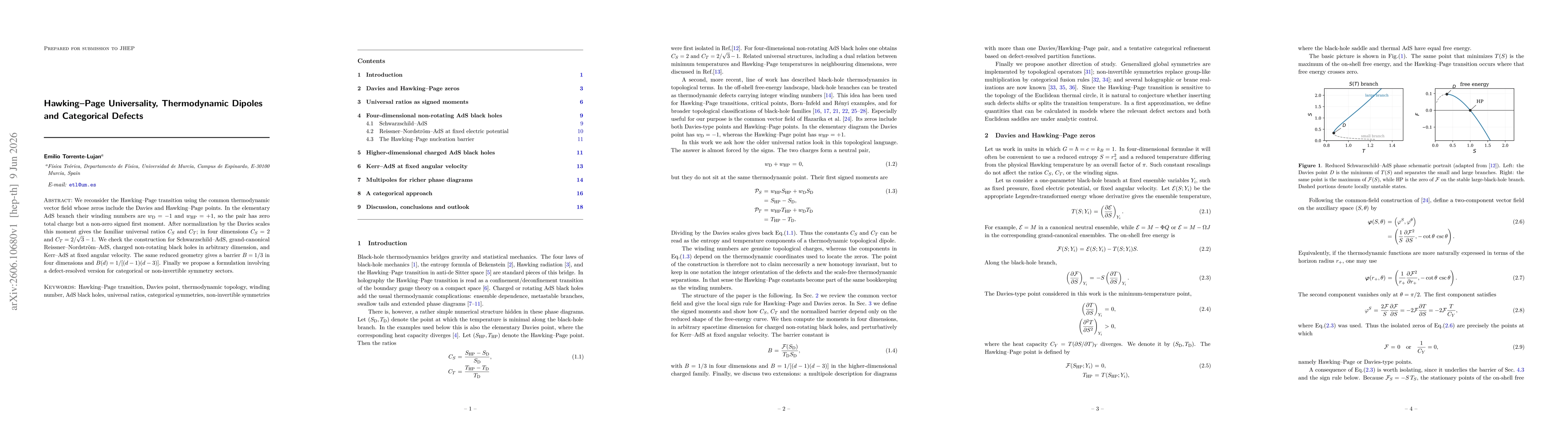 Thumbnail for Hawking--Page Universality, Thermodynamic Dipoles and Categorical Defects