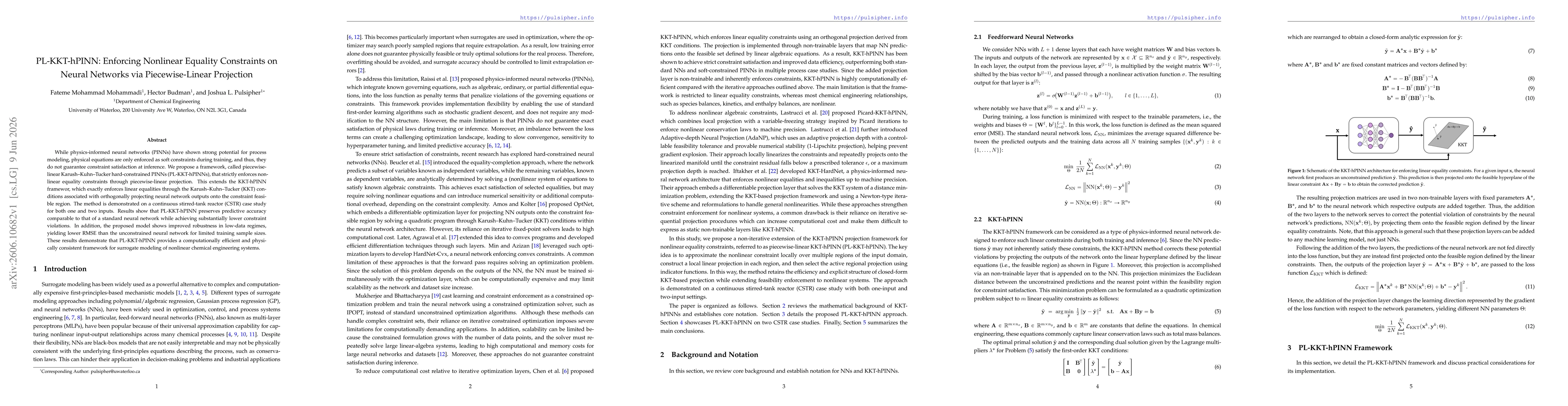 Thumbnail for PL-KKT-hPINN: Enforcing Nonlinear Equality Constraints on Neural Networks via Piecewise-Linear Projection