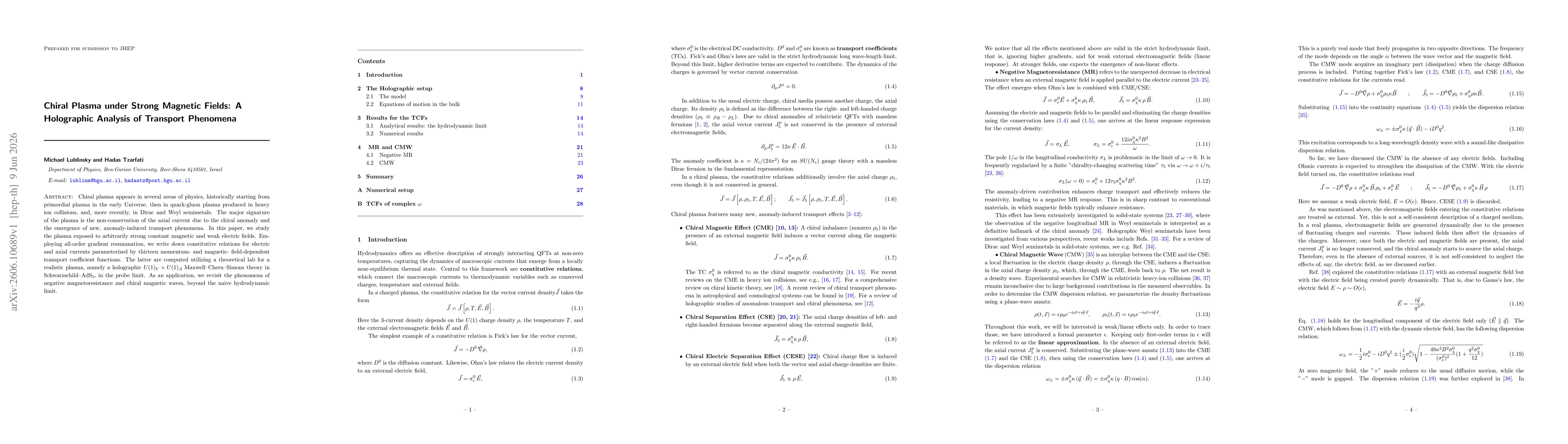 Thumbnail for Chiral Plasma under Strong Magnetic Fields: A Holographic Analysis of Transport Phenomena