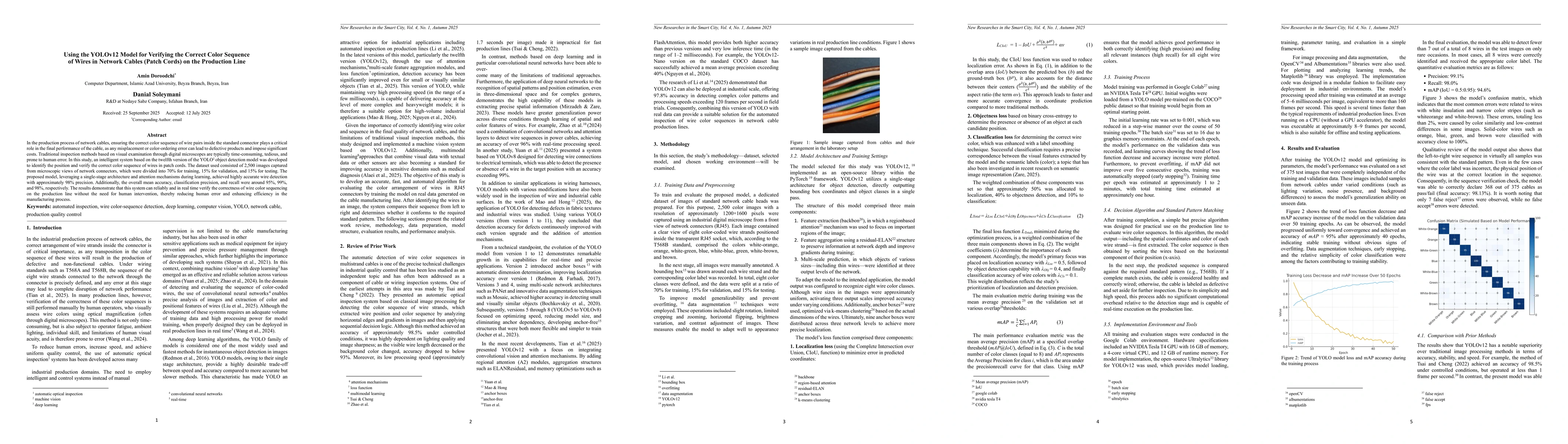 Thumbnail for Using the YOLOv12 Model for Verifying the Correct Color Sequence of Wires in Network Cables (Patch Cords) on the Production Line