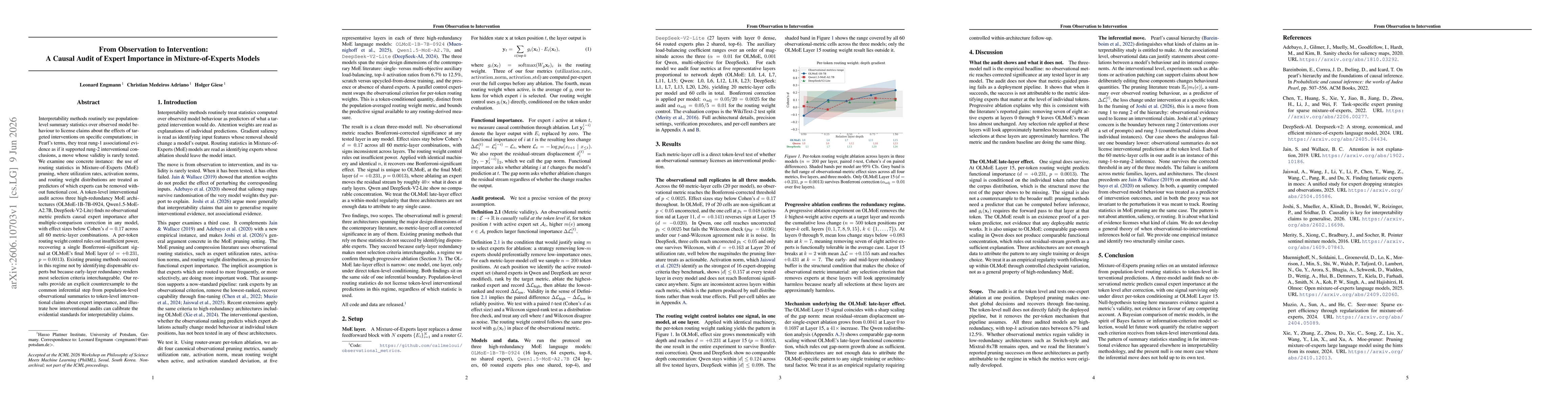 Thumbnail for From Observation to Intervention: A Causal Audit of Expert Importance in Mixture-of-Experts Models