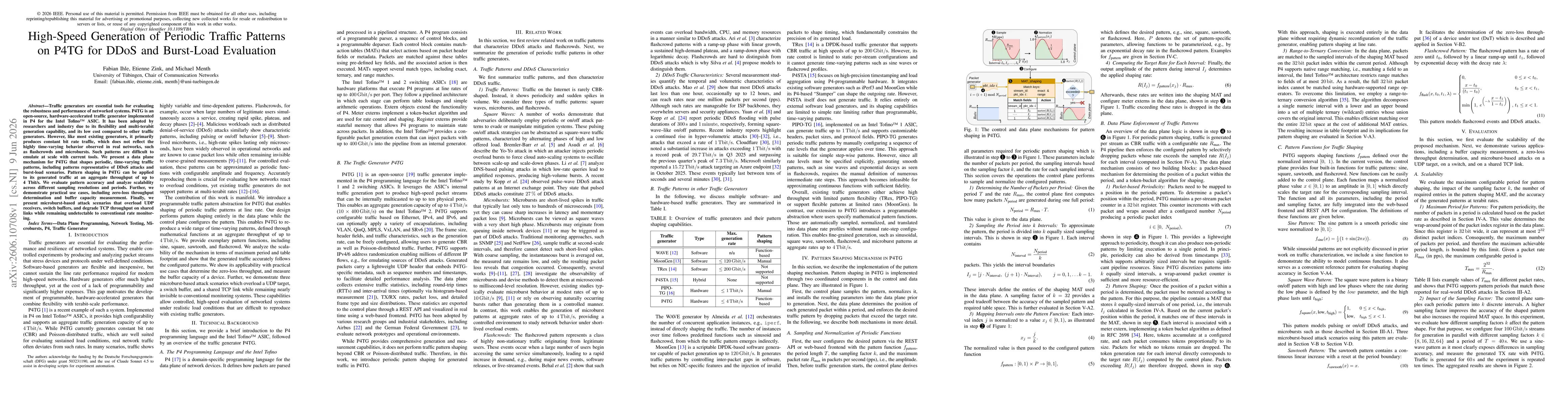 Thumbnail for High-Speed Generation of Periodic Traffic Patterns on P4TG for DDoS and Burst-Load Evaluation