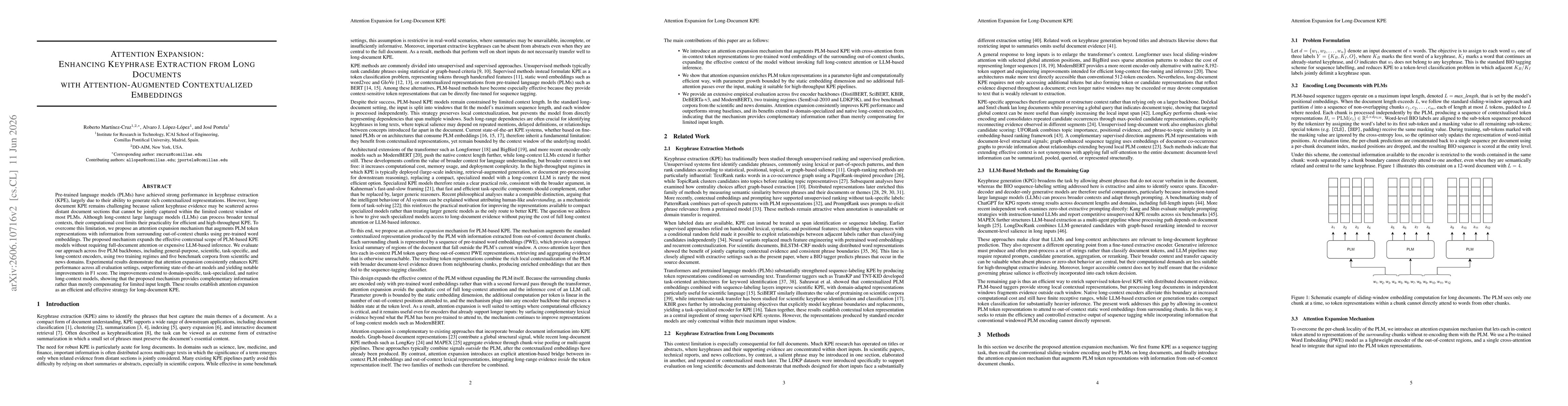 Thumbnail for Attention Expansion: Enhancing Keyphrase Extraction from Long Documents with Attention-Augmented Contextualized Embeddings
