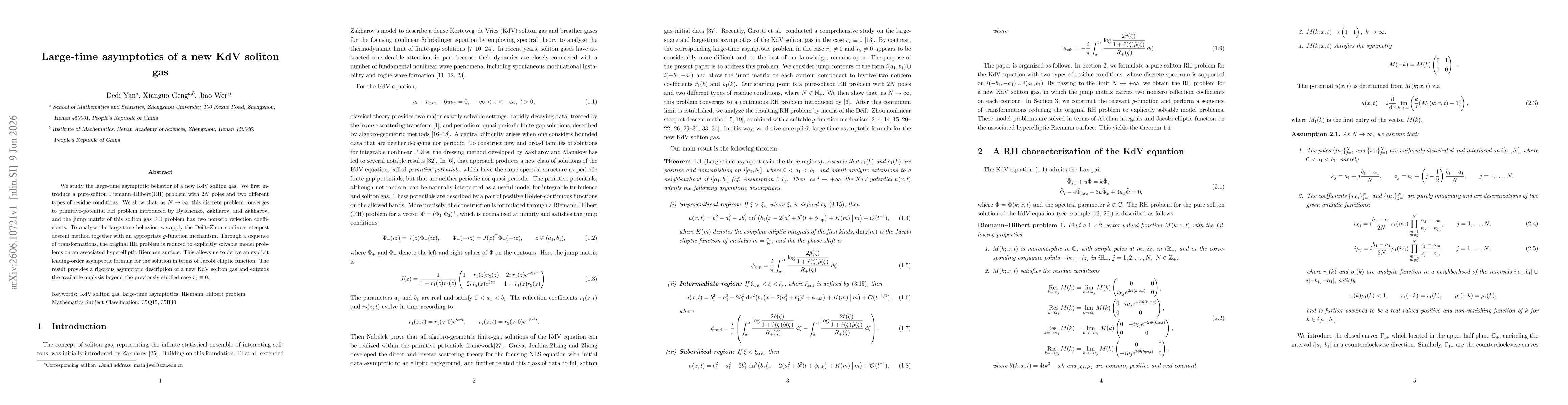 Thumbnail for Large-time asymptotics of a new KdV soliton gas
