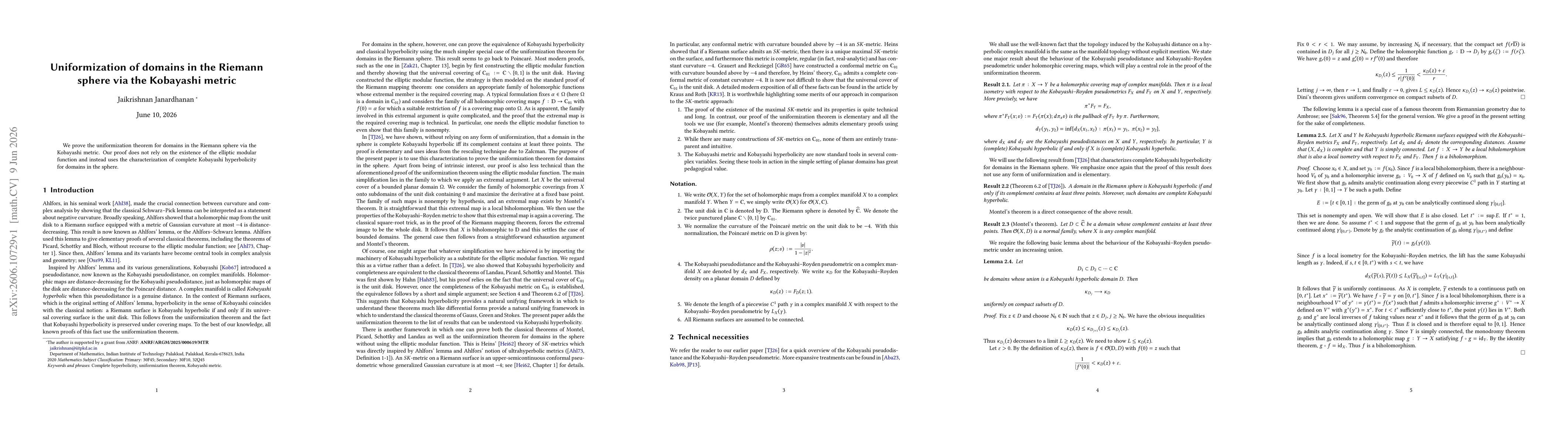 Thumbnail for Uniformization of domains in the Riemann sphere via the Kobayashi metric