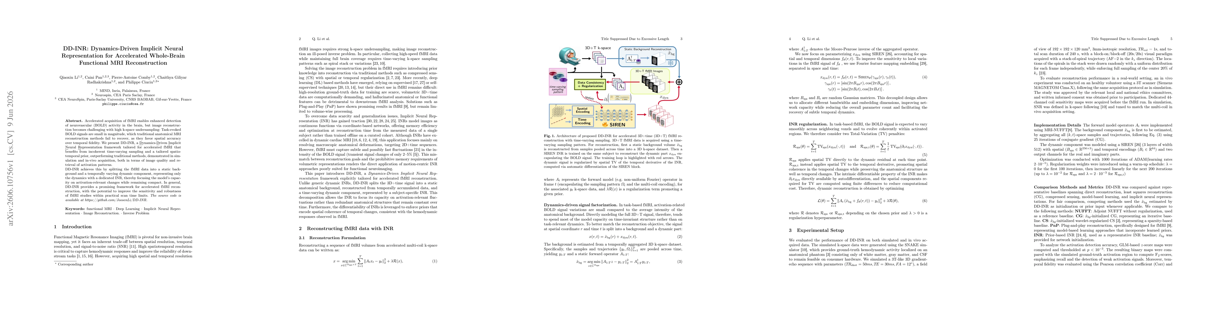 Thumbnail for DD-INR: Dynamics-Driven Implicit Neural Representation for Accelerated Whole-Brain Functional MRI Reconstruction