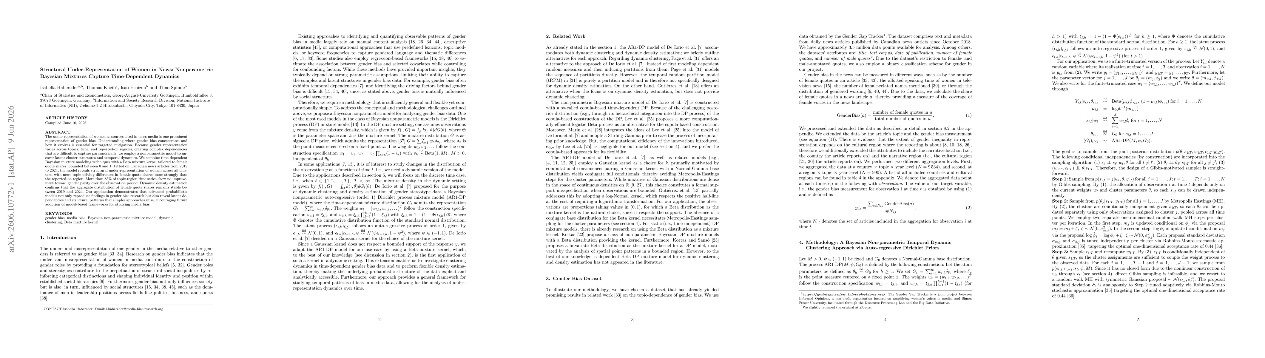 Thumbnail for Structural Under-Representation of Women in News: Nonparametric Bayesian Mixtures Capture Time-Dependent Dynamics