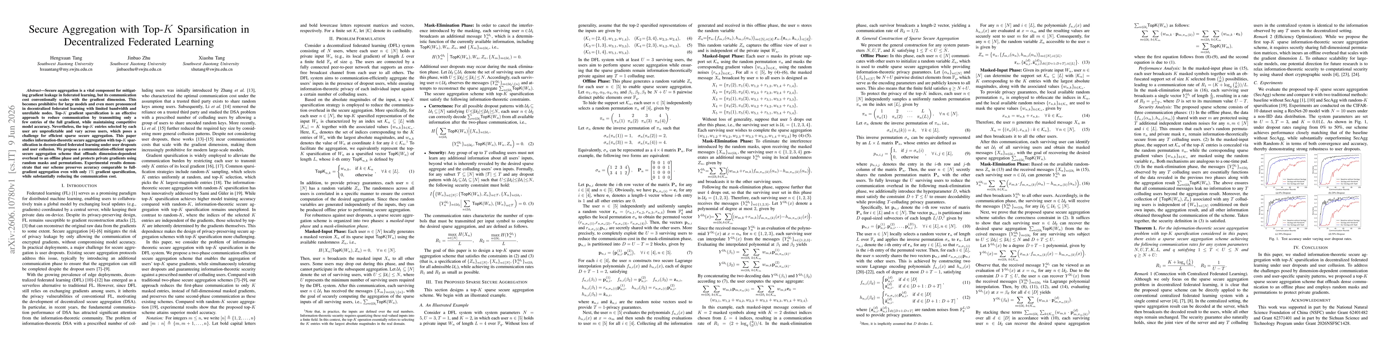 Thumbnail for Secure Aggregation with Top-K Sparsification in Decentralized Federated Learning