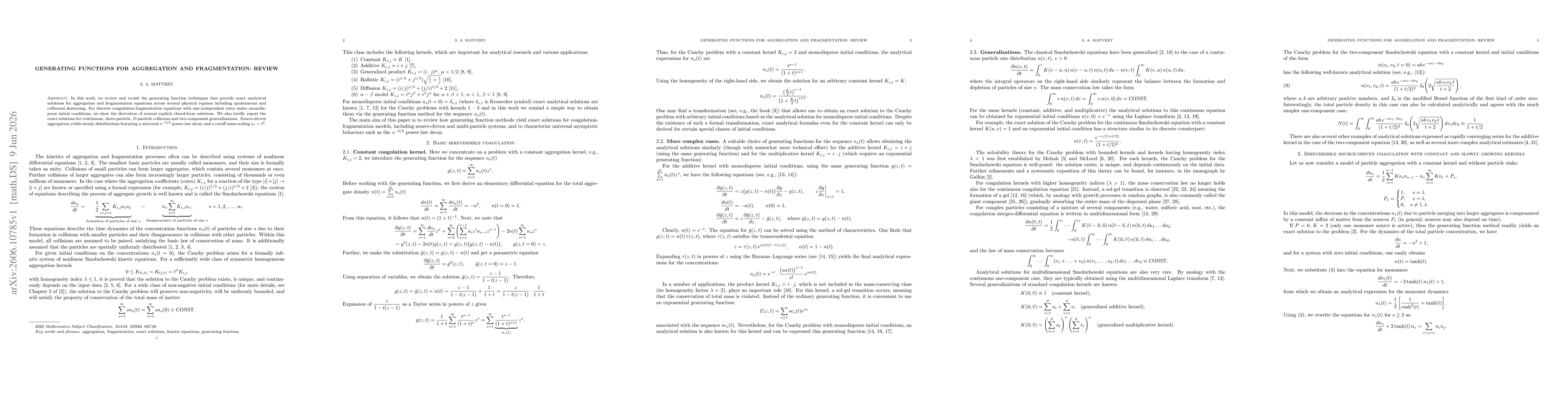 Thumbnail for Generating functions for aggregation and fragmentation: review