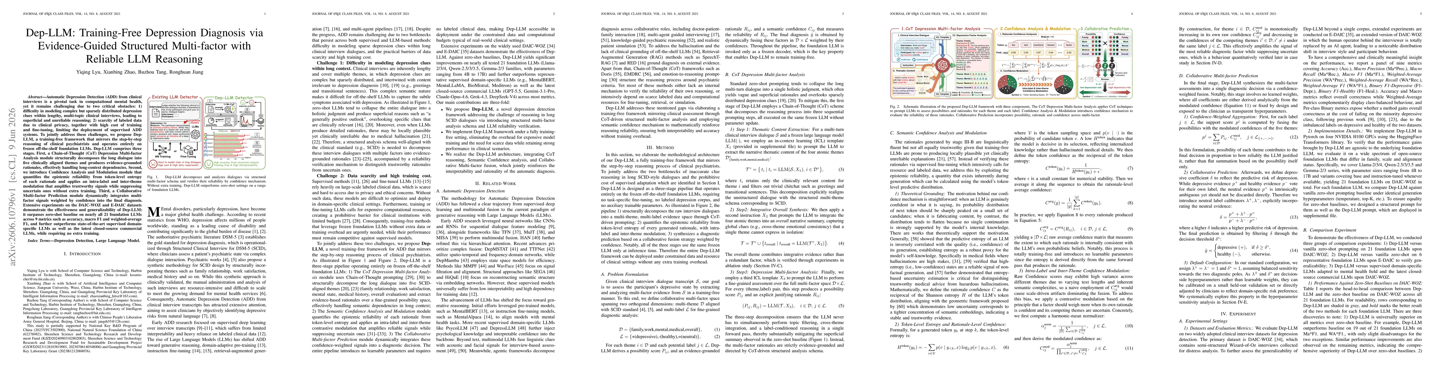 Thumbnail for Dep-LLM: Training-Free Depression Diagnosis via Evidence-Guided Structured Multi-factor with Reliable LLM Reasoning