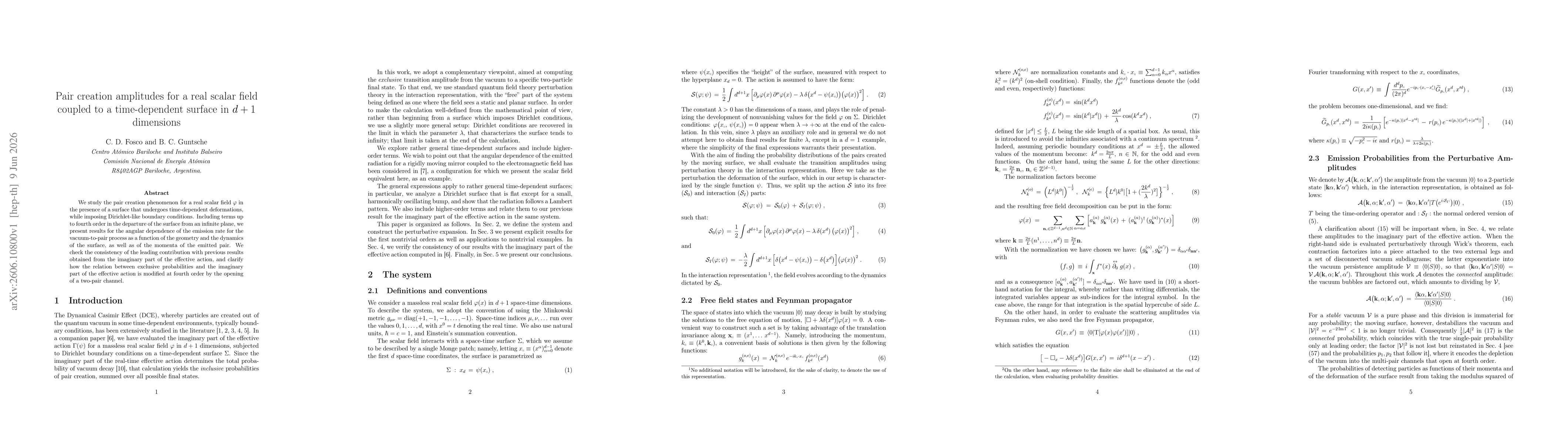 Thumbnail for Pair creation amplitudes for a real scalar field coupled to a time-dependent surface in d+1 dimensions